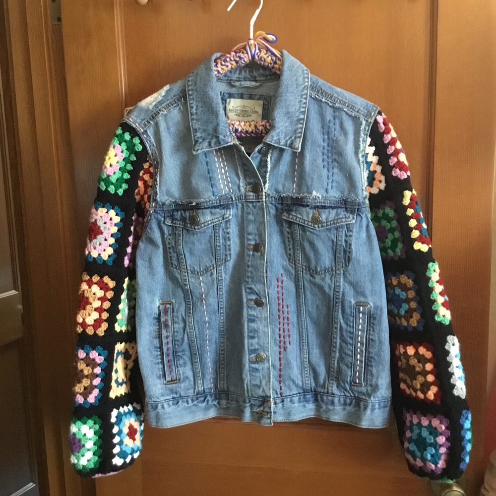 Slow-fashion Grannycore Denim & Crocheted Jacket